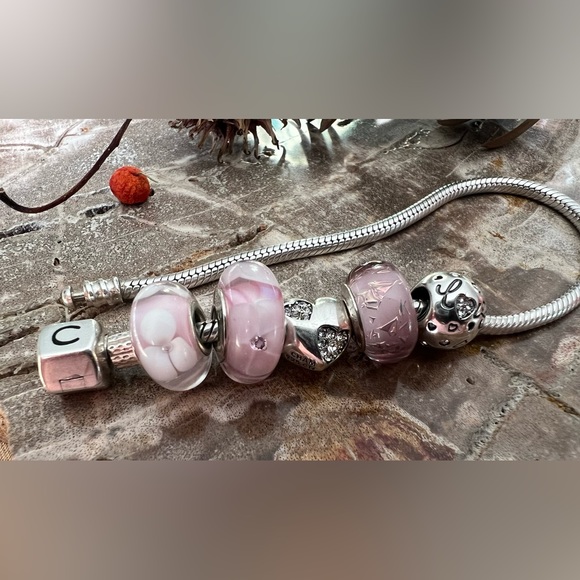 NEW Authentic Swarovski CZ Chamilia-Breast Cancer Pink Murano Glass Charm Bead - Picture 2 of 10